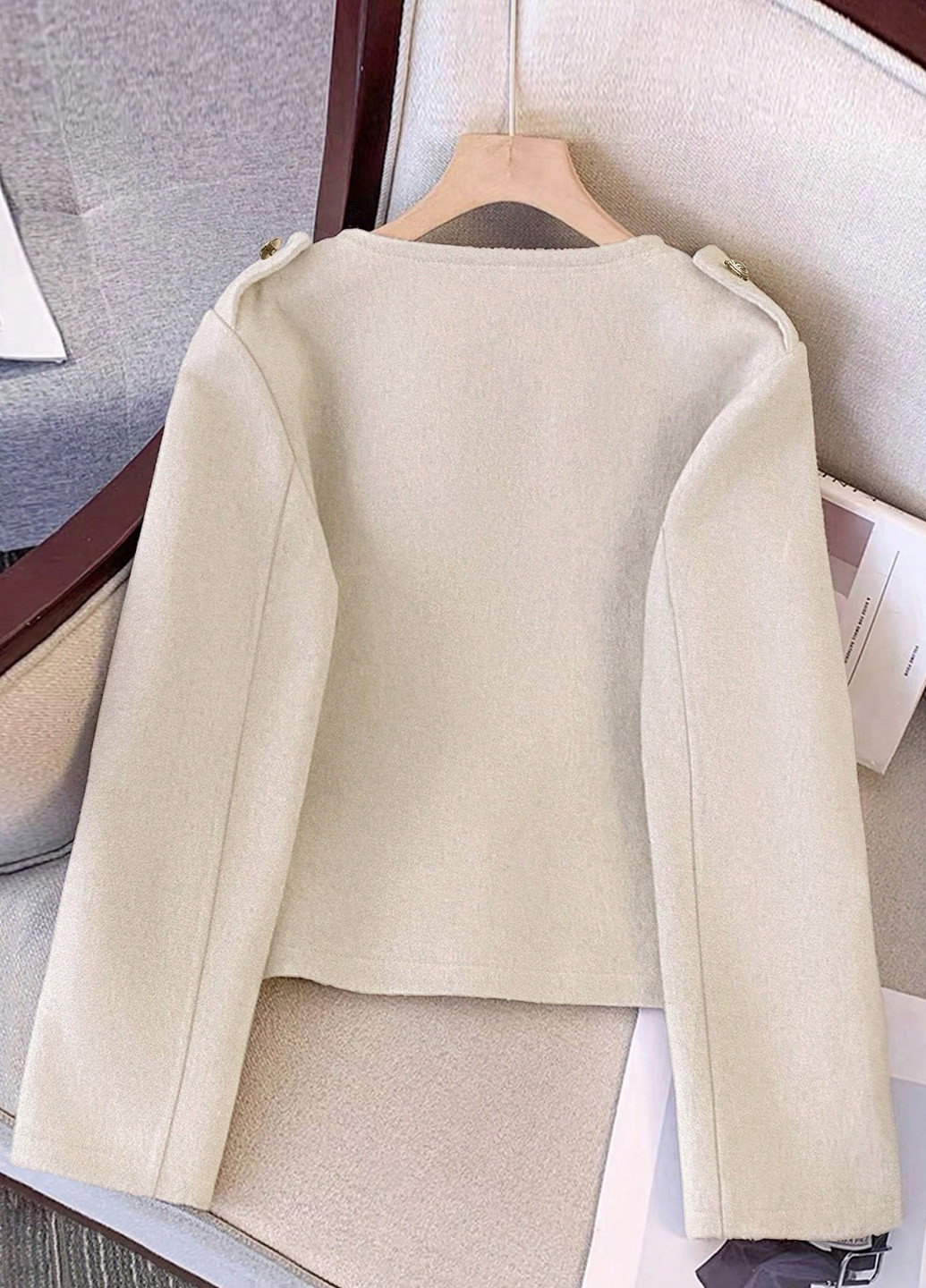 Светло-бежевое Кэжуал полупальто однобортное SHEIN однотонное