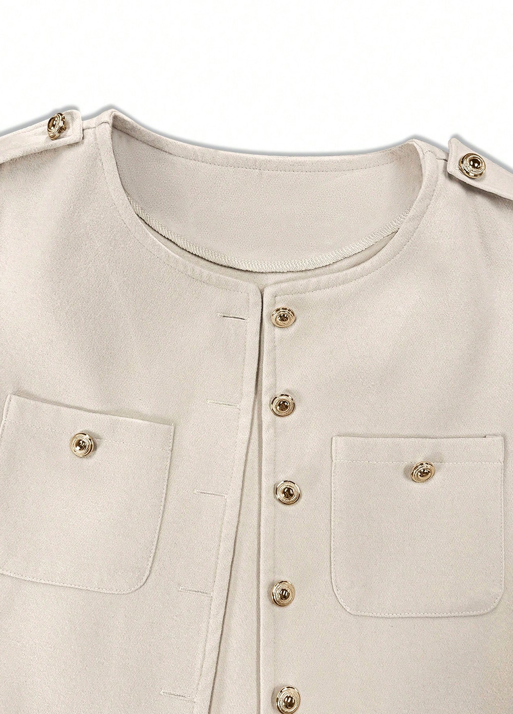 Светло-бежевое Кэжуал полупальто однобортное SHEIN однотонное