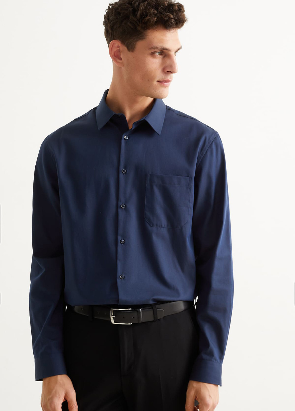Темно-синяя классическая рубашка однотонная C&A