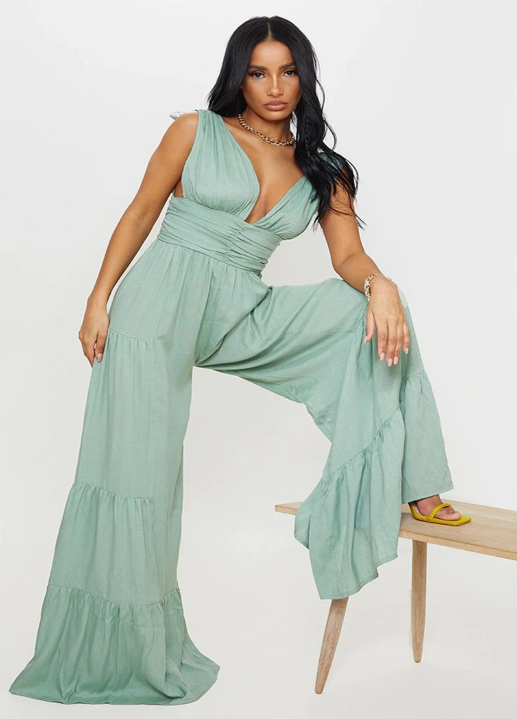 Комбинезон PrettyLittleThing однотонный зелёный кэжуал