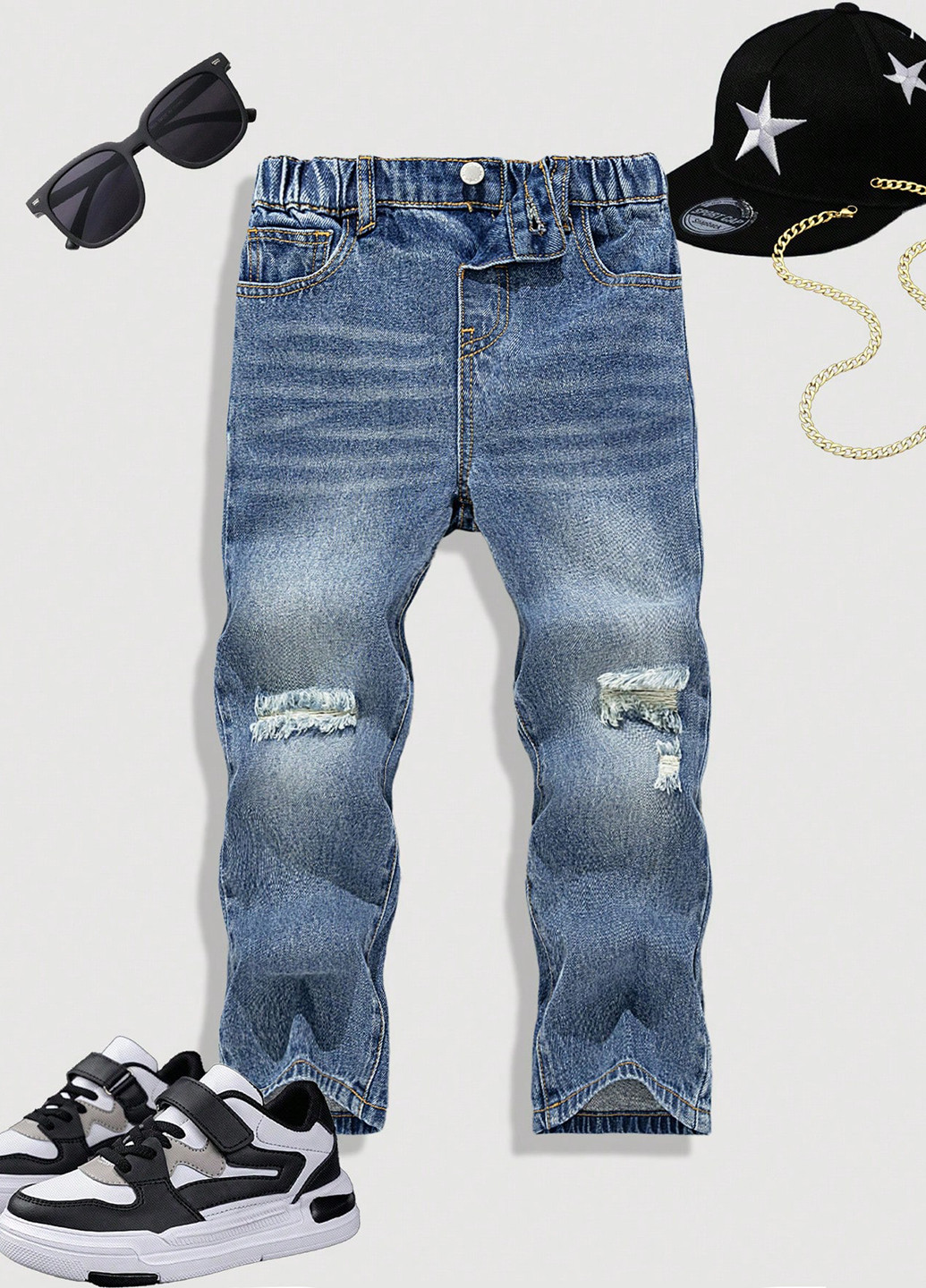 Синие демисезонные прямые джинсы SHEIN