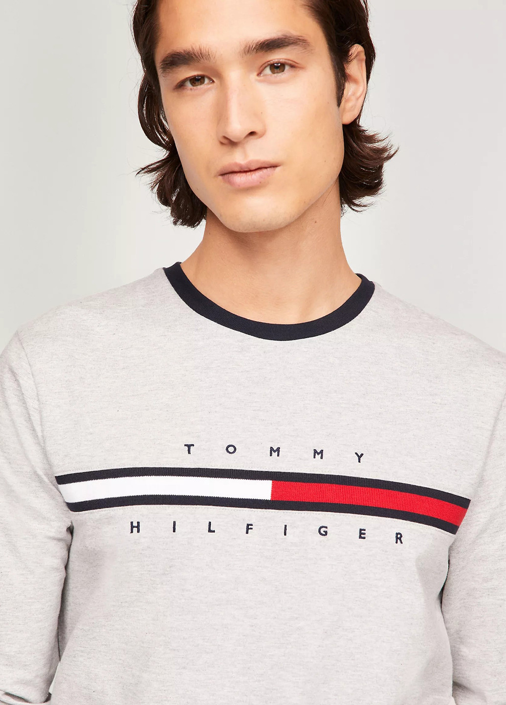 Светло-серый демисезонный кэжуал лонгслив Tommy Hilfiger меланж