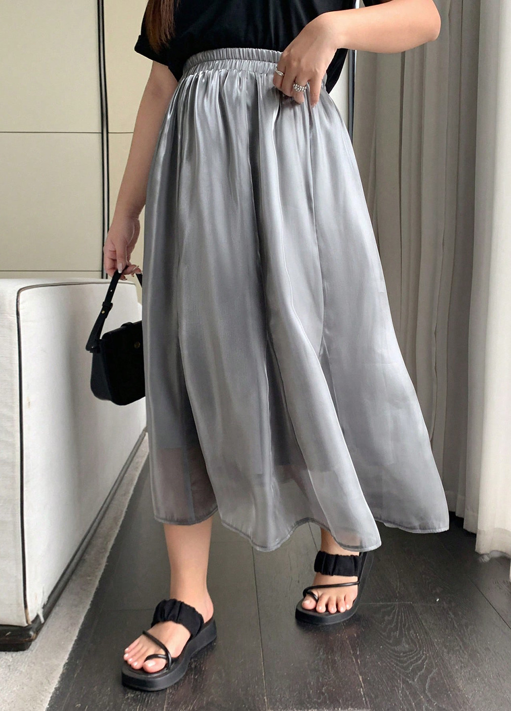 Серая кэжуал однотонная юбка SHEIN клешированная