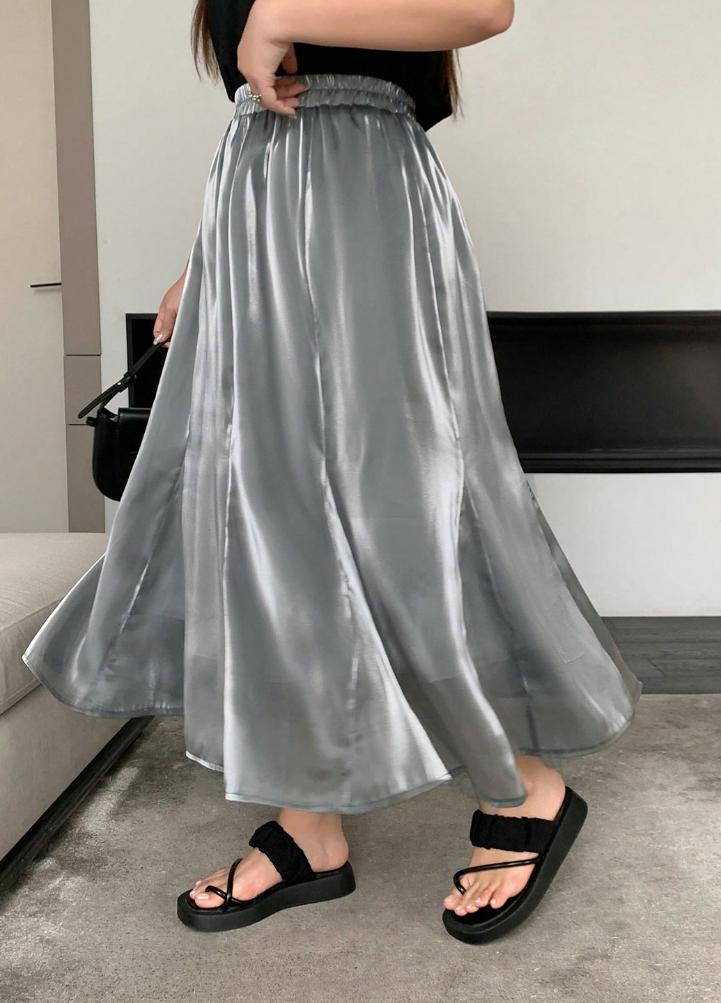 Серая кэжуал однотонная юбка SHEIN клешированная