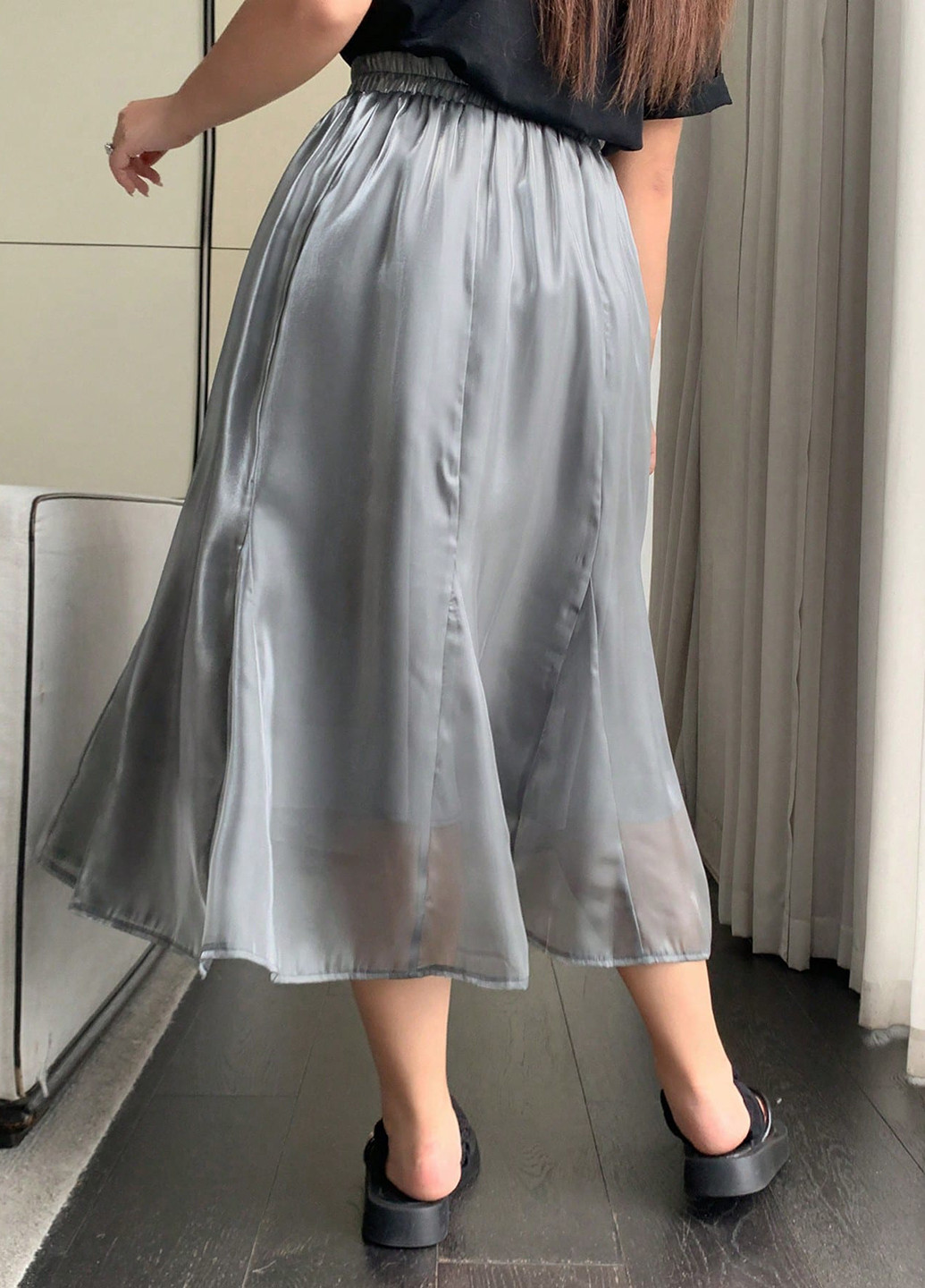 Серая кэжуал однотонная юбка SHEIN клешированная