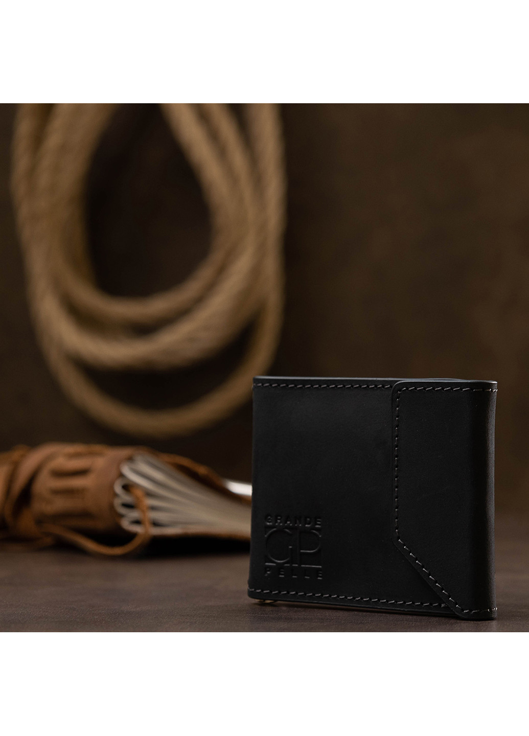 Чоловік шкіряний затиск для грошей 10х8х1,5 см Grande Pelle (250097190)