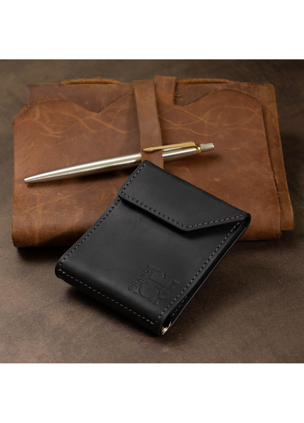 Чоловік шкіряний затиск для грошей 10х8х1,5 см Grande Pelle (250097190)
