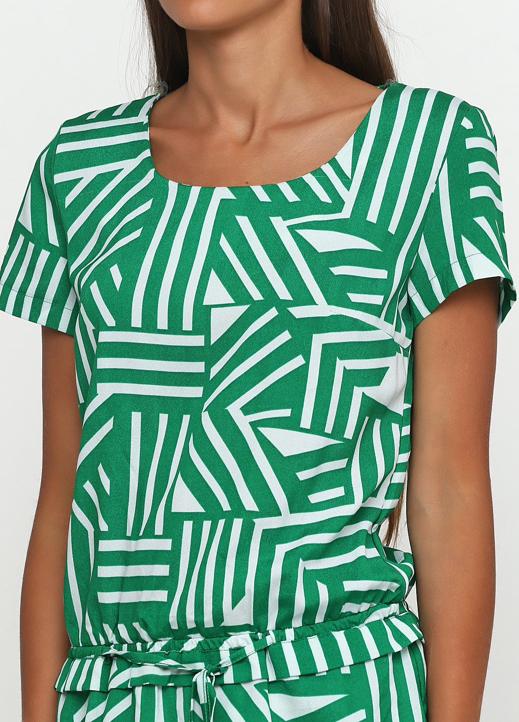 Зеленое кэжуал платье а-силуэт Sassofono с геометрическим узором
