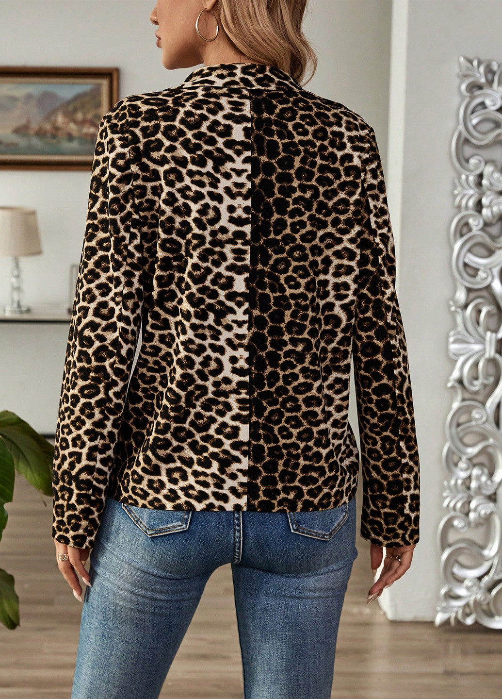Бежевый женский жакет SHEIN леопардовый - демисезонный