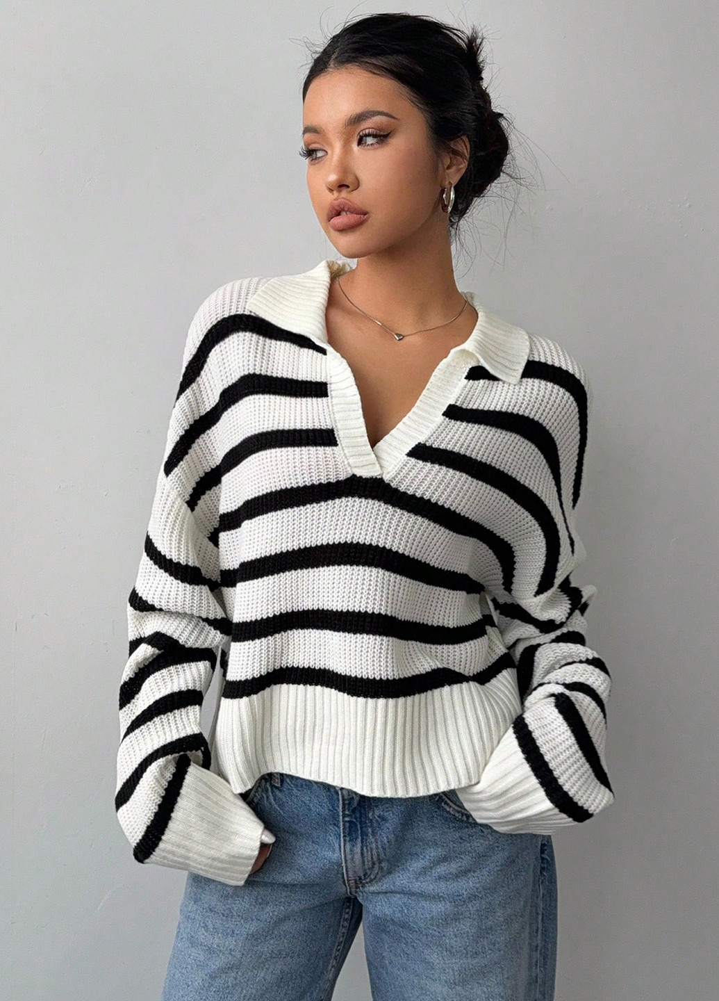 Черно-белый демисезонный пуловер пуловер SHEIN