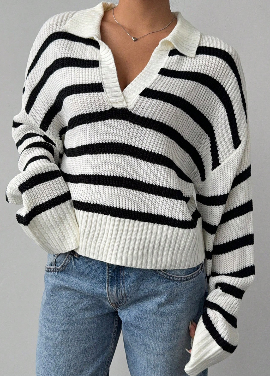 Черно-белый демисезонный пуловер пуловер SHEIN