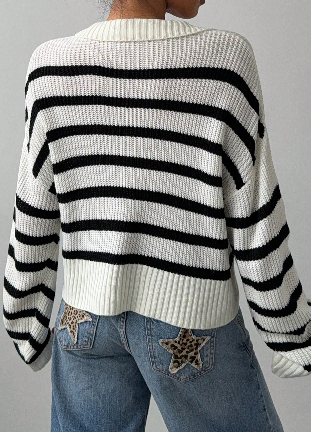 Черно-белый демисезонный пуловер пуловер SHEIN