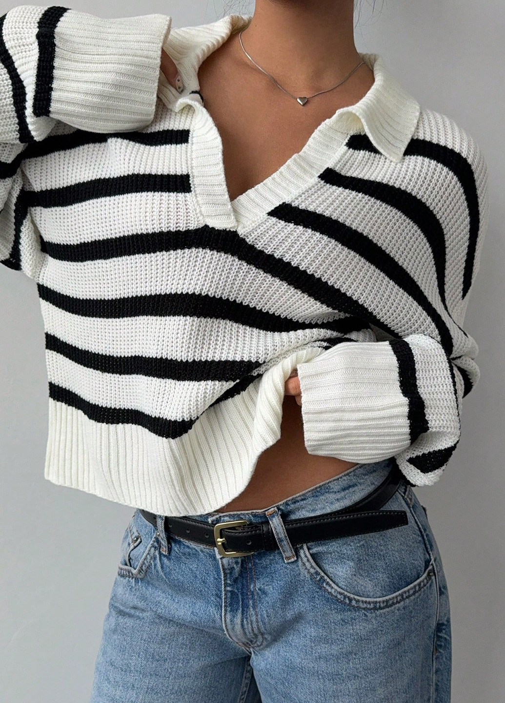 Черно-белый демисезонный пуловер пуловер SHEIN