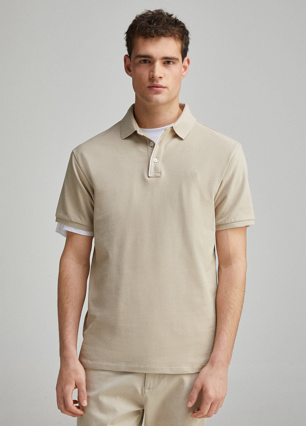 Бежевая футболка-поло для мужчин Springfield однотонная