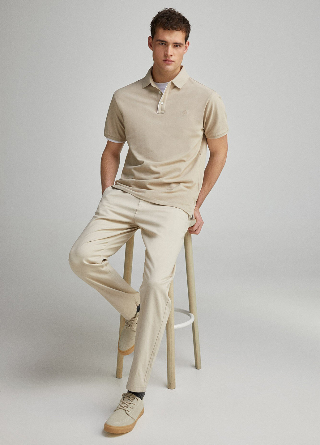 Бежевая футболка-поло для мужчин Springfield однотонная