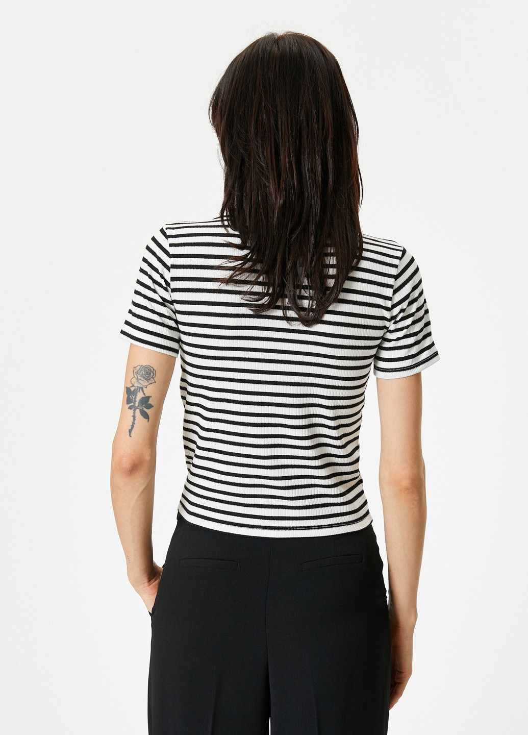 Черно-белая женская футболка-поло KOTON в полоску