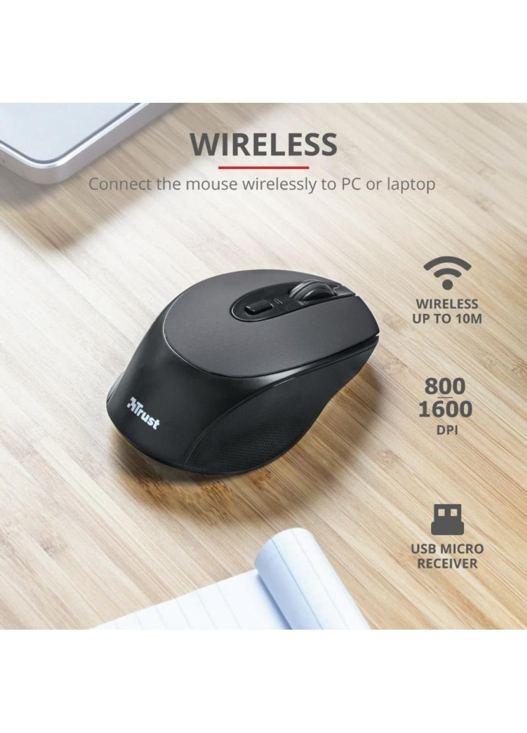 Мышка Zaya Rechargeable Wireless Black (23809) Trust (252633875)