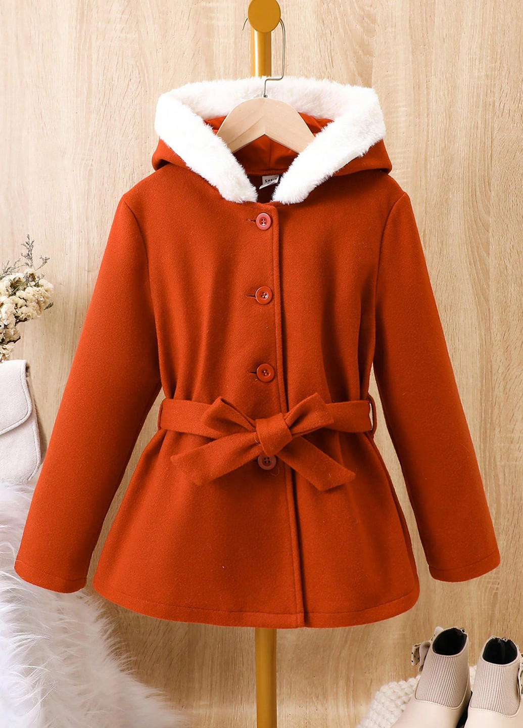 Терракотовое демисезонное Пальто однобортное SHEIN