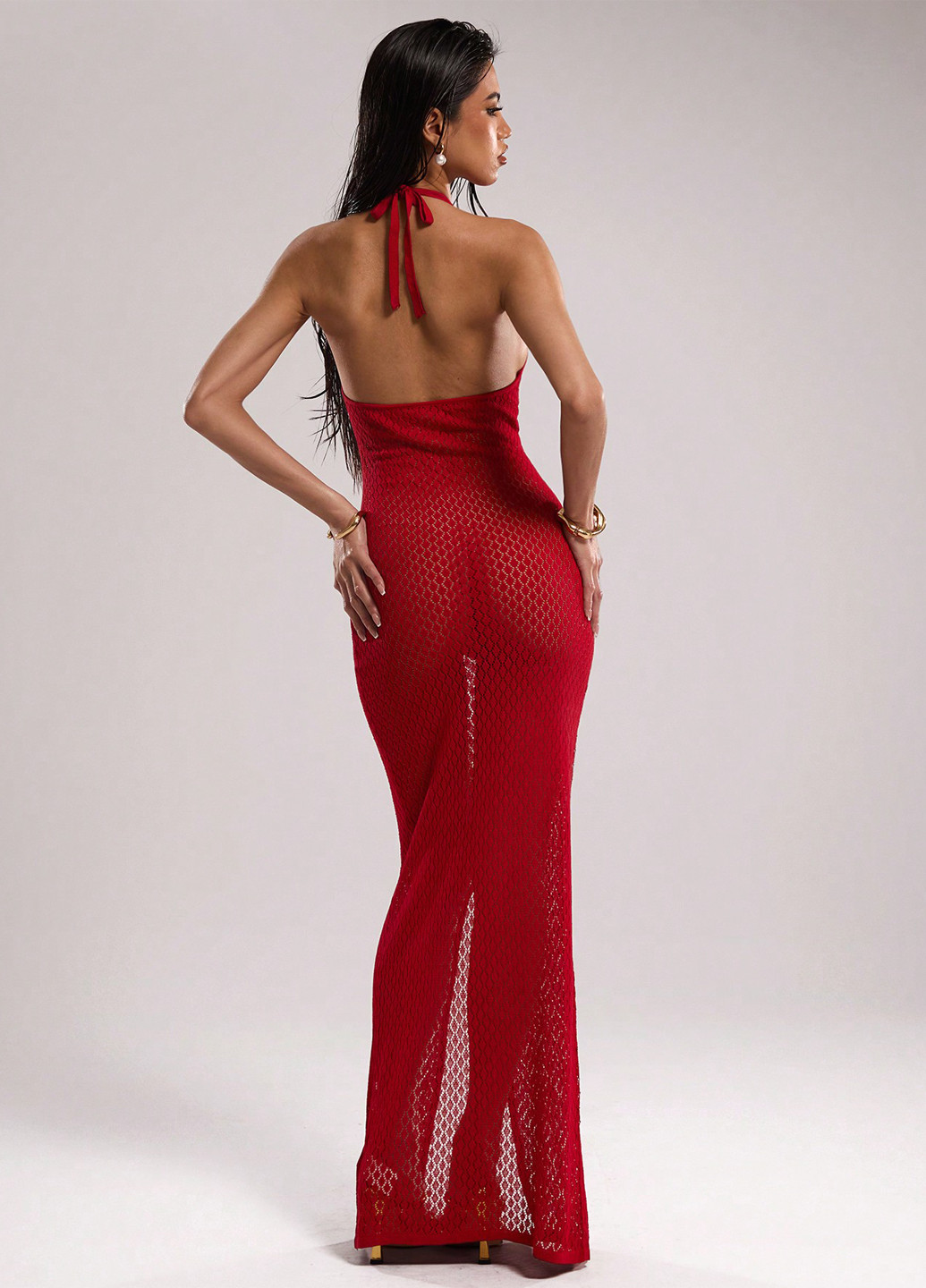 Темно-червона вечірня, пляжна сукня з відкритою спиною SHEIN однотонна