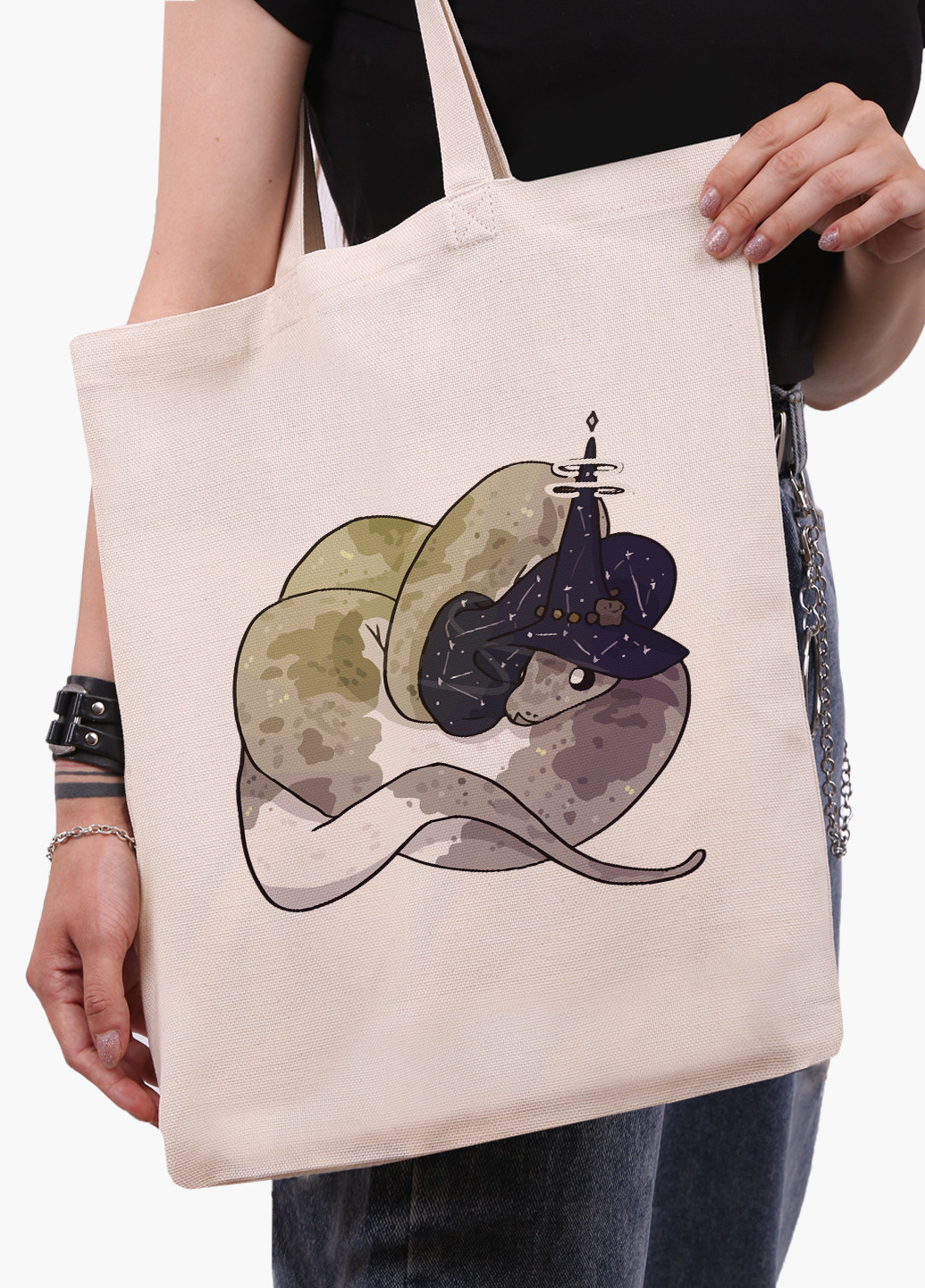 Еко сумка шоппер біла Магічна змія (Magic snake) (9227-2848-WT-1) Еко сумка шоппер біла 41*35 см MobiPrint (221682991)