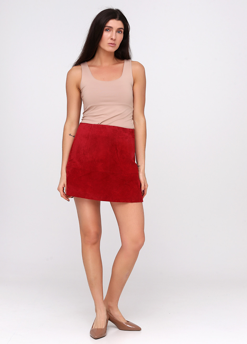 Светло-бордовая кэжуал однотонная юбка H&M а-силуэта (трапеция)