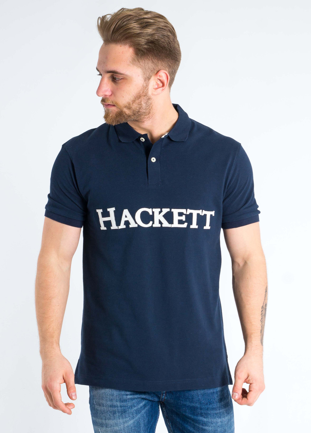 Темно-синяя футболка-поло для мужчин Hackett с надписью