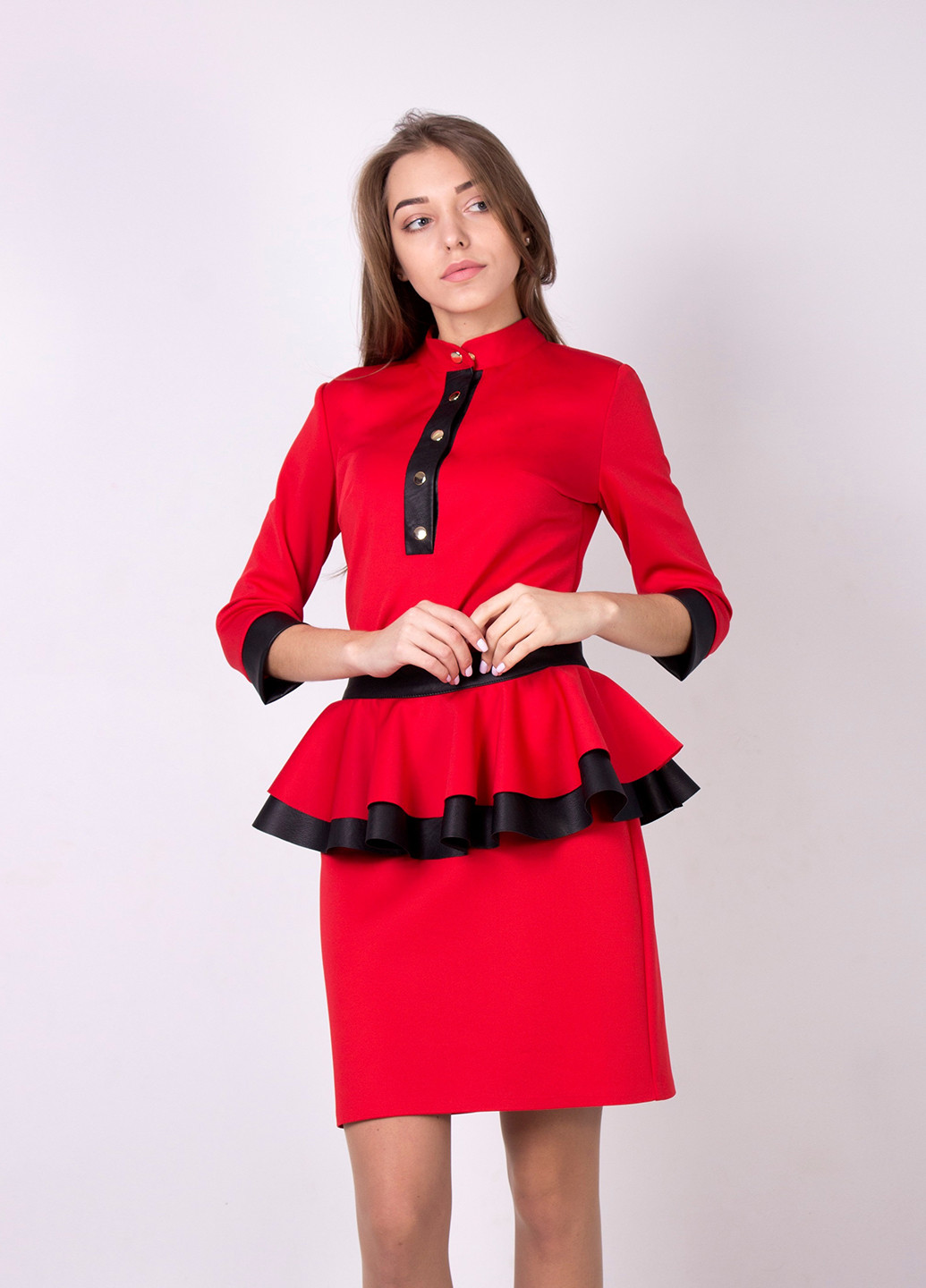 Червона кежуал сукня з баскою Alvina однотонна