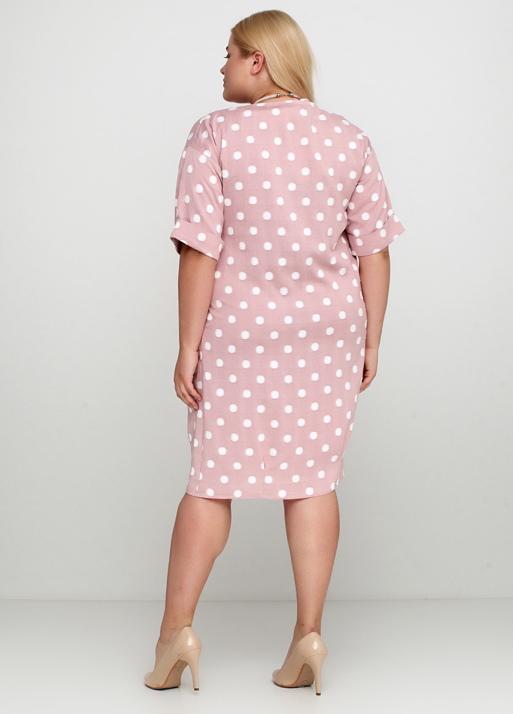 Бледно-розовое деловое комплект (платье, подвеска) I Love Comfort в горошек