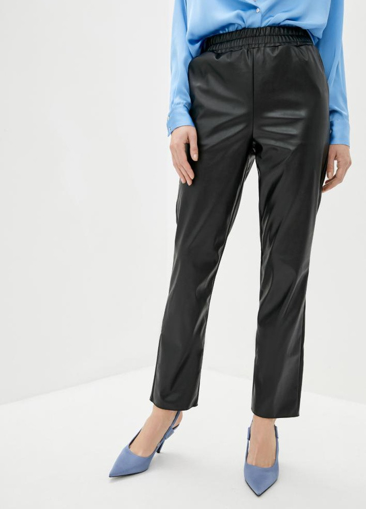 Прямые кожаные женские брюки на резинке, черные Podium (251738096)