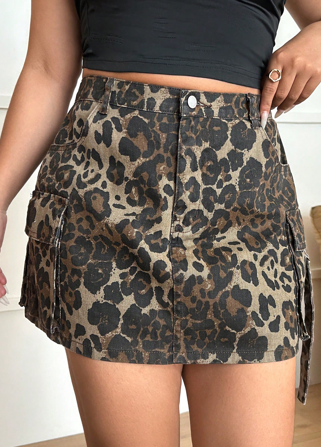 Коричневая кэжуал с анималистичным узором юбка SHEIN карго