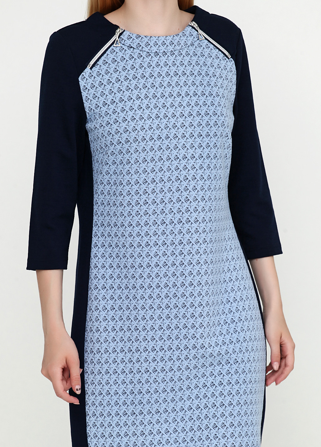 Темно-синее кэжуал платье BRANDTEX CLASSIC с геометрическим узором