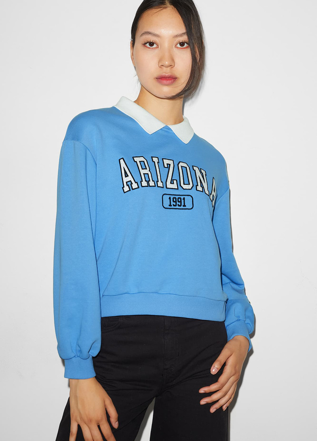 Голубой свитшот C&A надпись без декора (259204182)