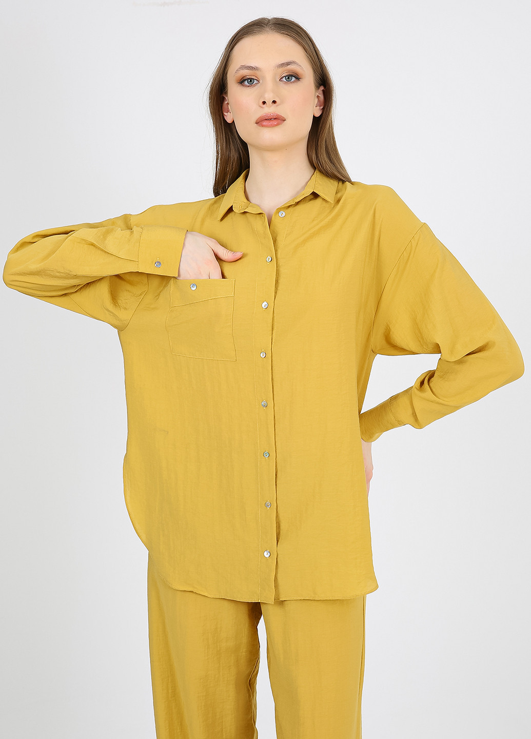 Горчичная кэжуал рубашка однотонная Casalini