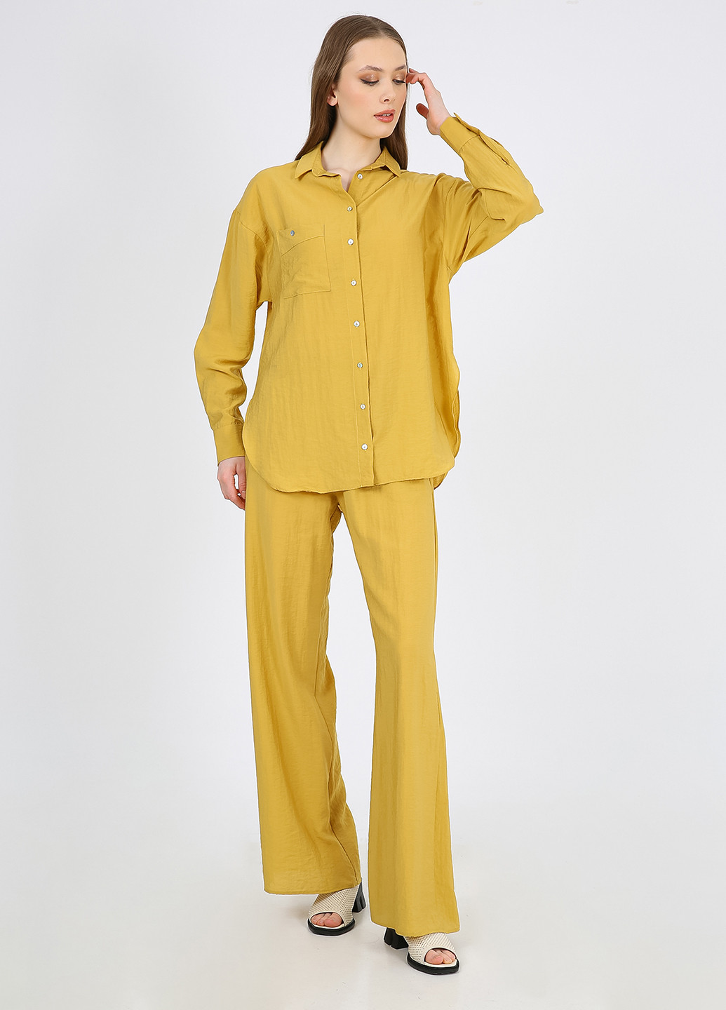 Горчичная кэжуал рубашка однотонная Casalini