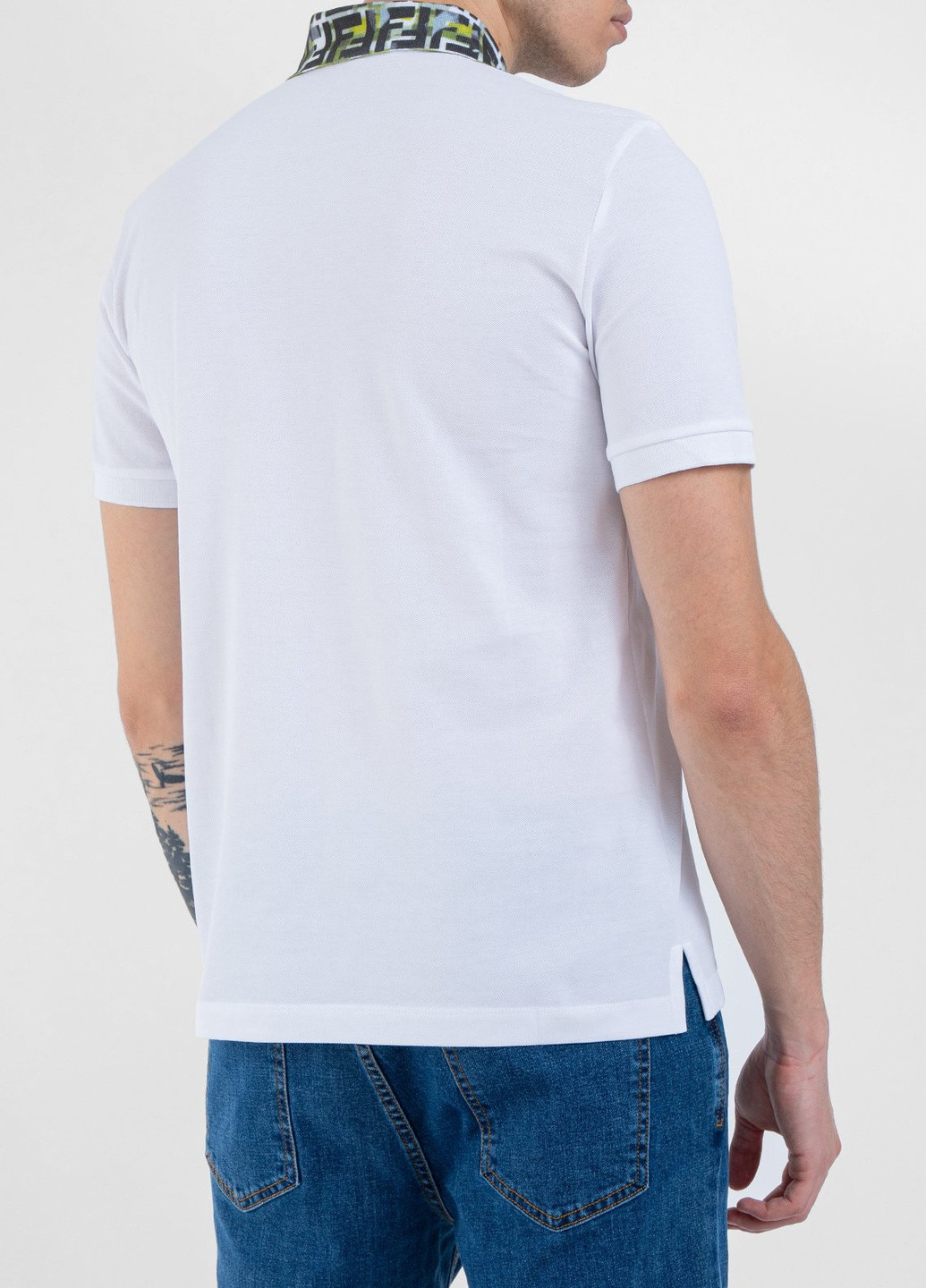 Белая белая футболка-поло с контрастным воротником Fendi