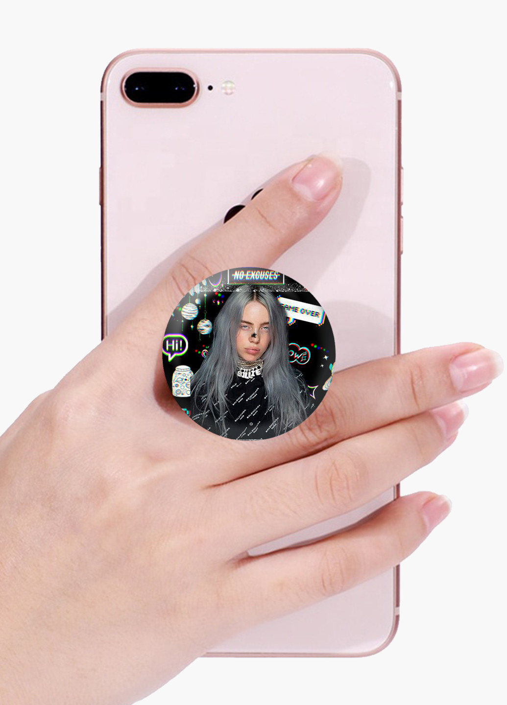 Попсокет (Popsockets) тримач для смартфону Біллі Айлиш (Billie Eilish) (8754-2680) Чорний MobiPrint (221548619)