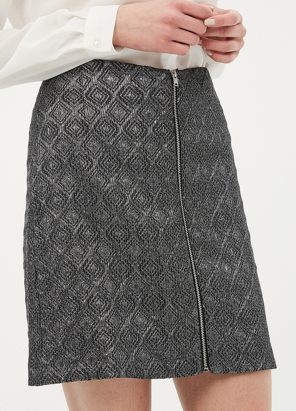 Серебряная кэжуал с геометрическим узором юбка KOTON а-силуэта (трапеция)