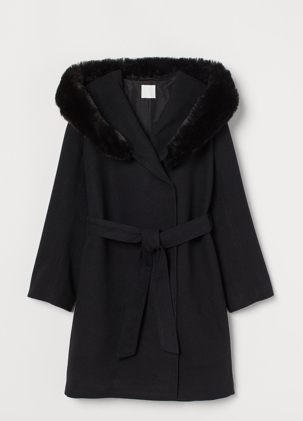Черное зимнее Пальто с капюшоном H&M