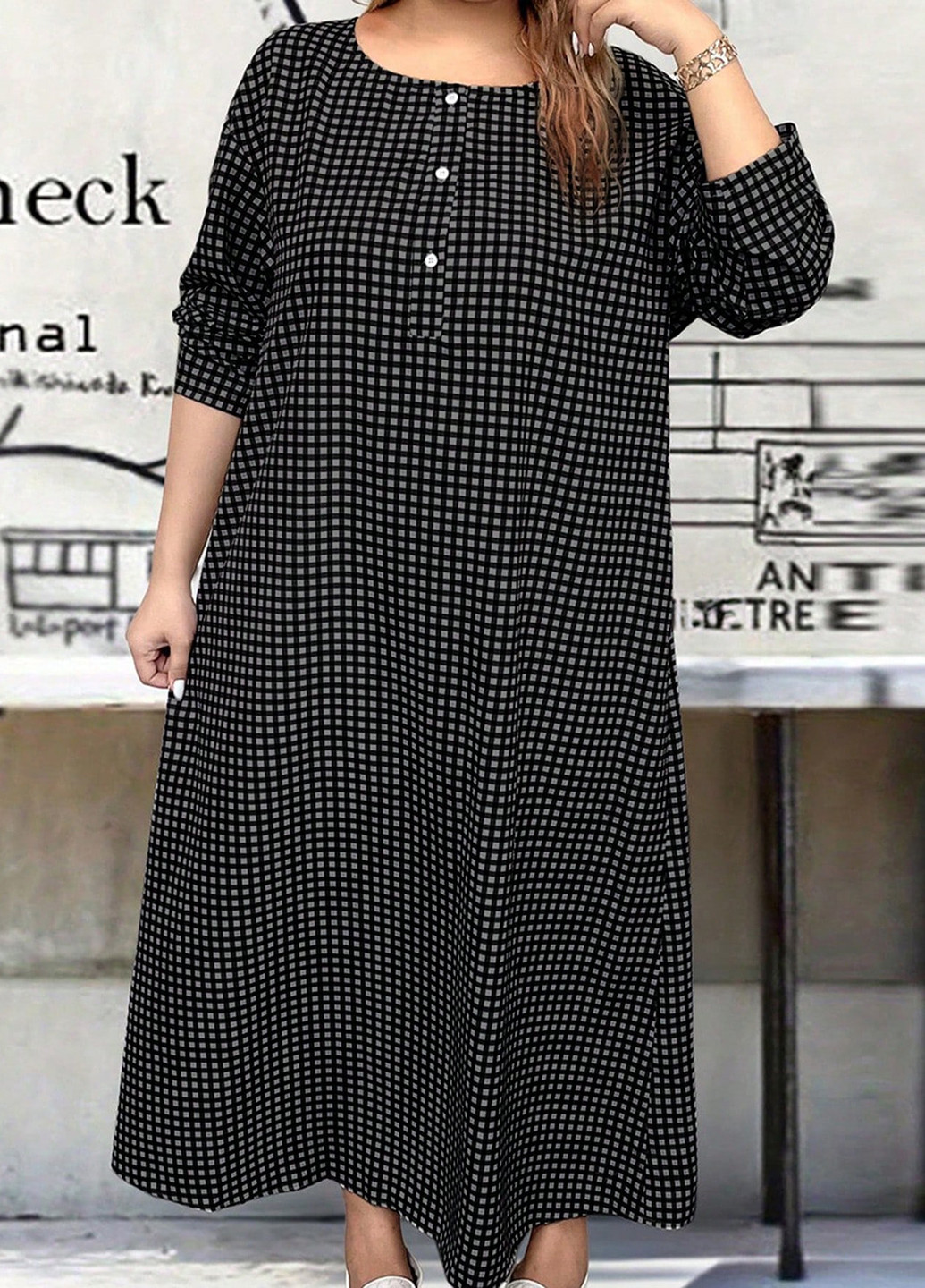 Черное кэжуал платье а-силуэт SHEIN в клетку
