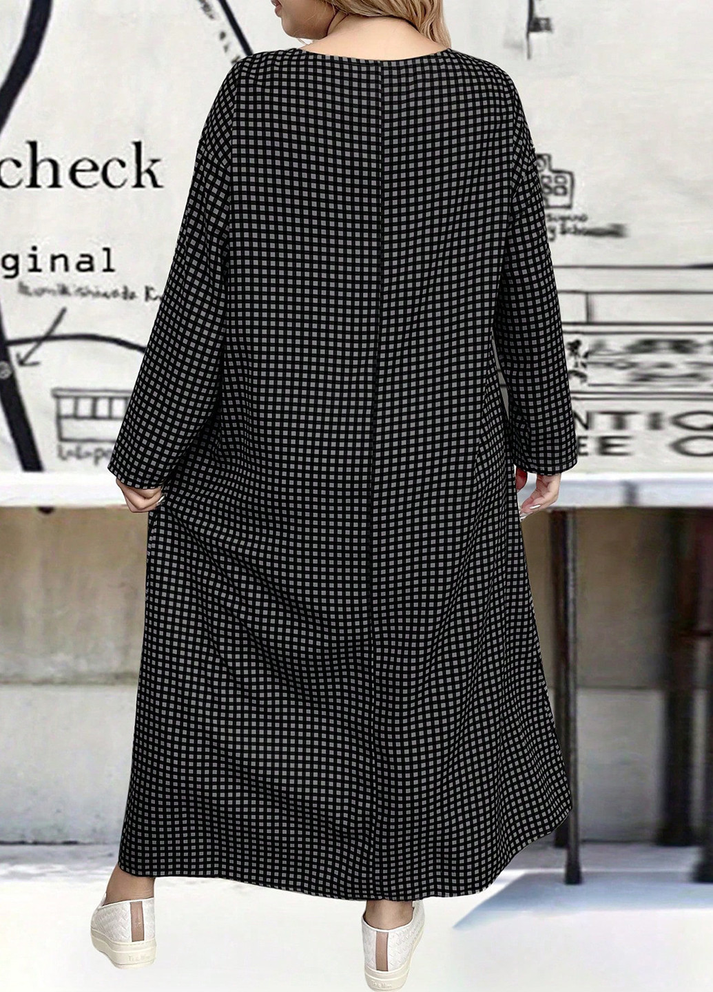 Черное кэжуал платье а-силуэт SHEIN в клетку