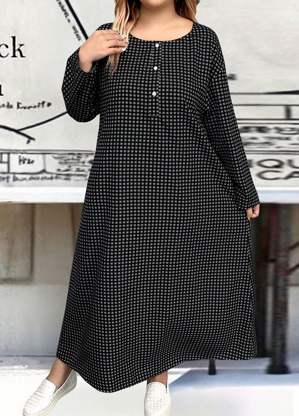 Черное кэжуал платье а-силуэт SHEIN в клетку