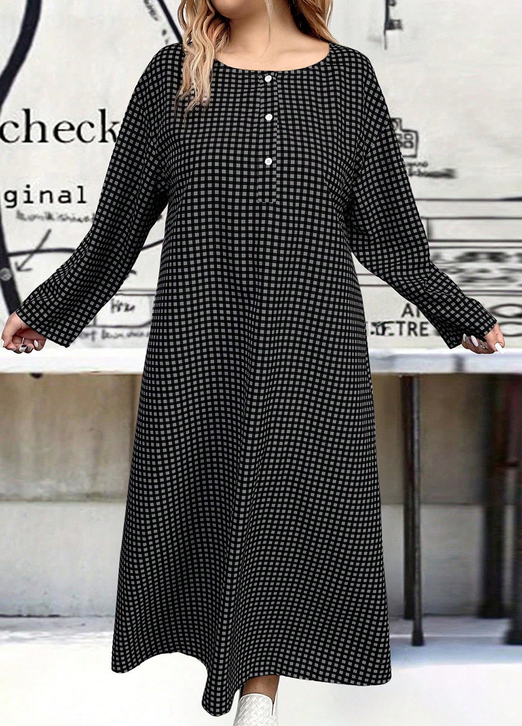Черное кэжуал платье а-силуэт SHEIN в клетку