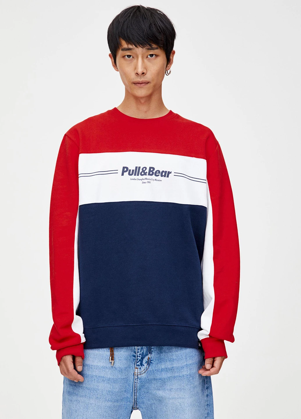 Комбинированный свитшот Pull & Bear надпись без декора (252197391)