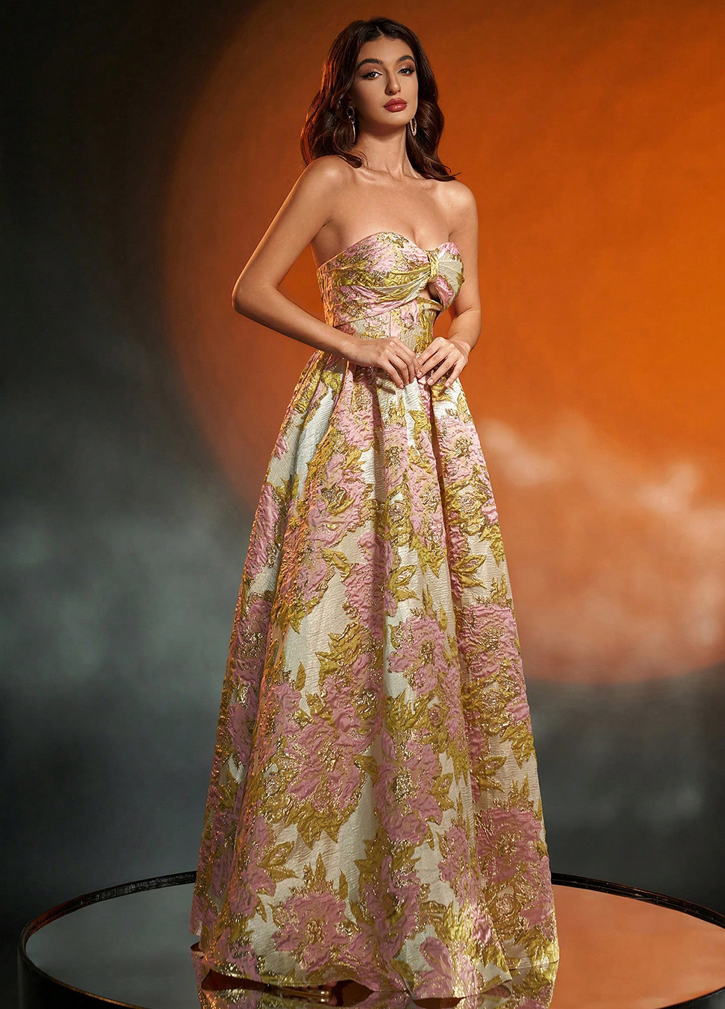 Комбінована святковий, вечірня сукня з відкритими плечима, з відкритою спиною SHEIN з квітковим принтом