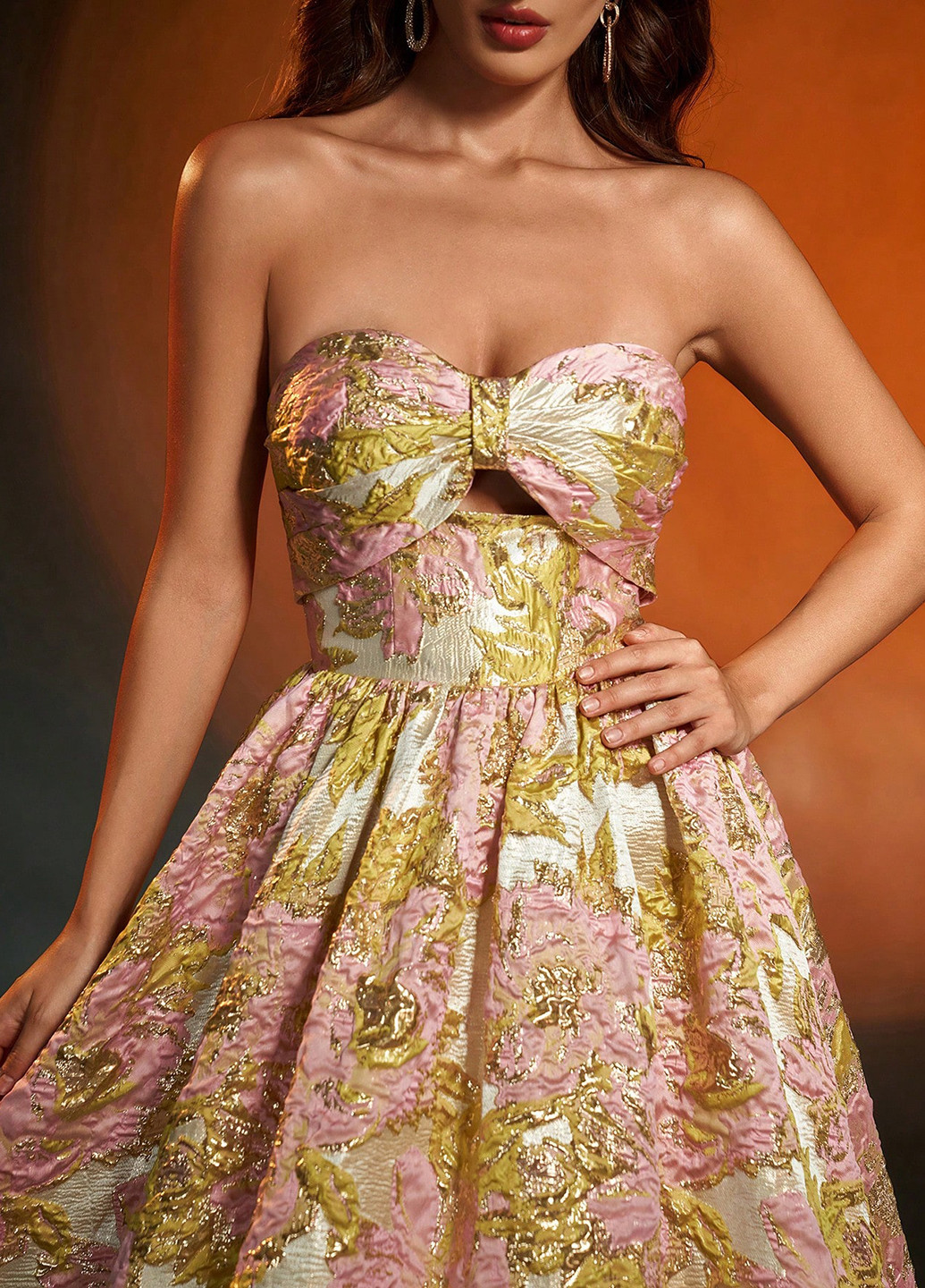 Комбінована святковий, вечірня сукня з відкритими плечима, з відкритою спиною SHEIN з квітковим принтом