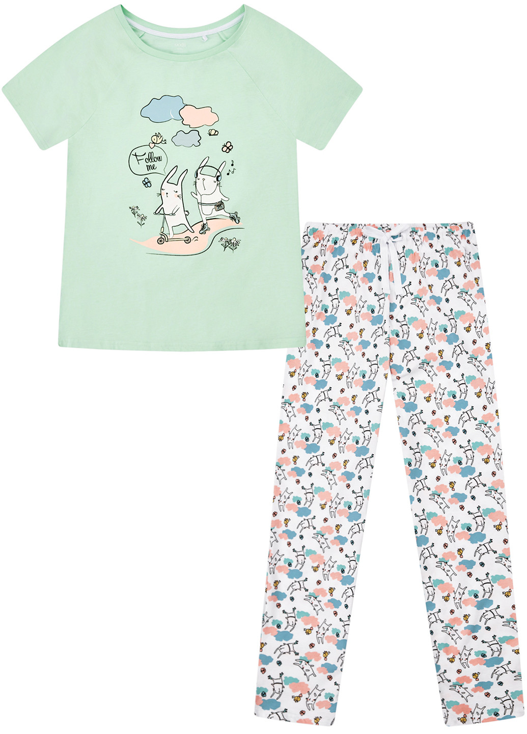Зеленая всесезон пижама (футболка, брюки) Oodji