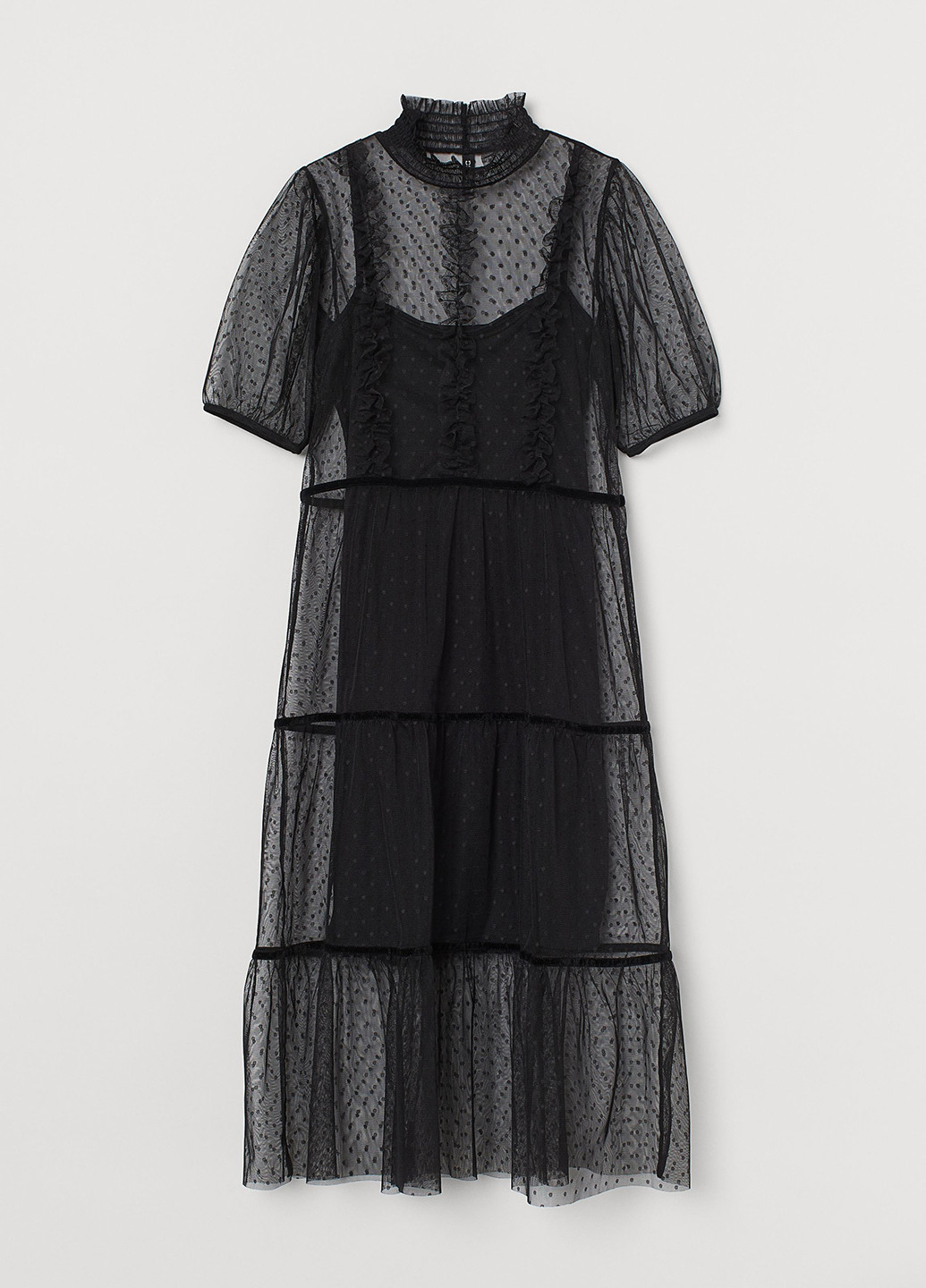 Черное коктейльное платье а-силуэт H&M в горошек