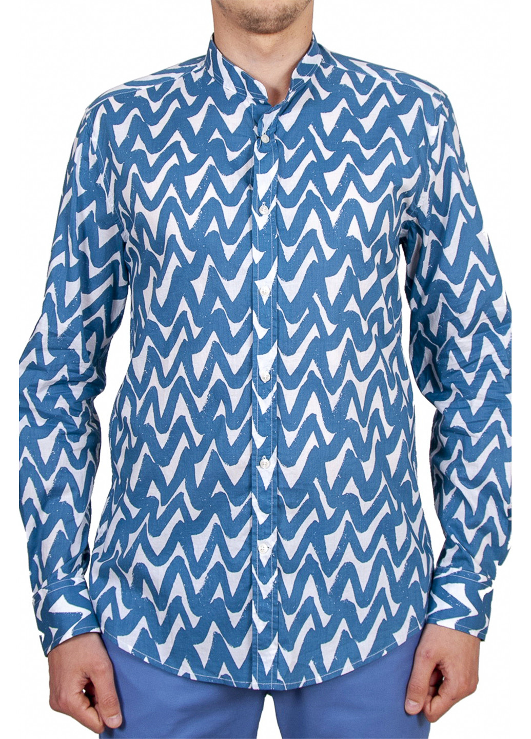 Синяя рубашка с геометрическим узором Antony Morato