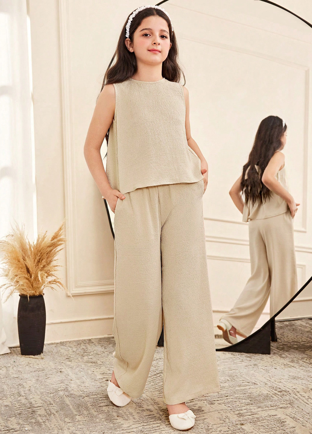 Кремовий літній костюм (топ, штани) SHEIN