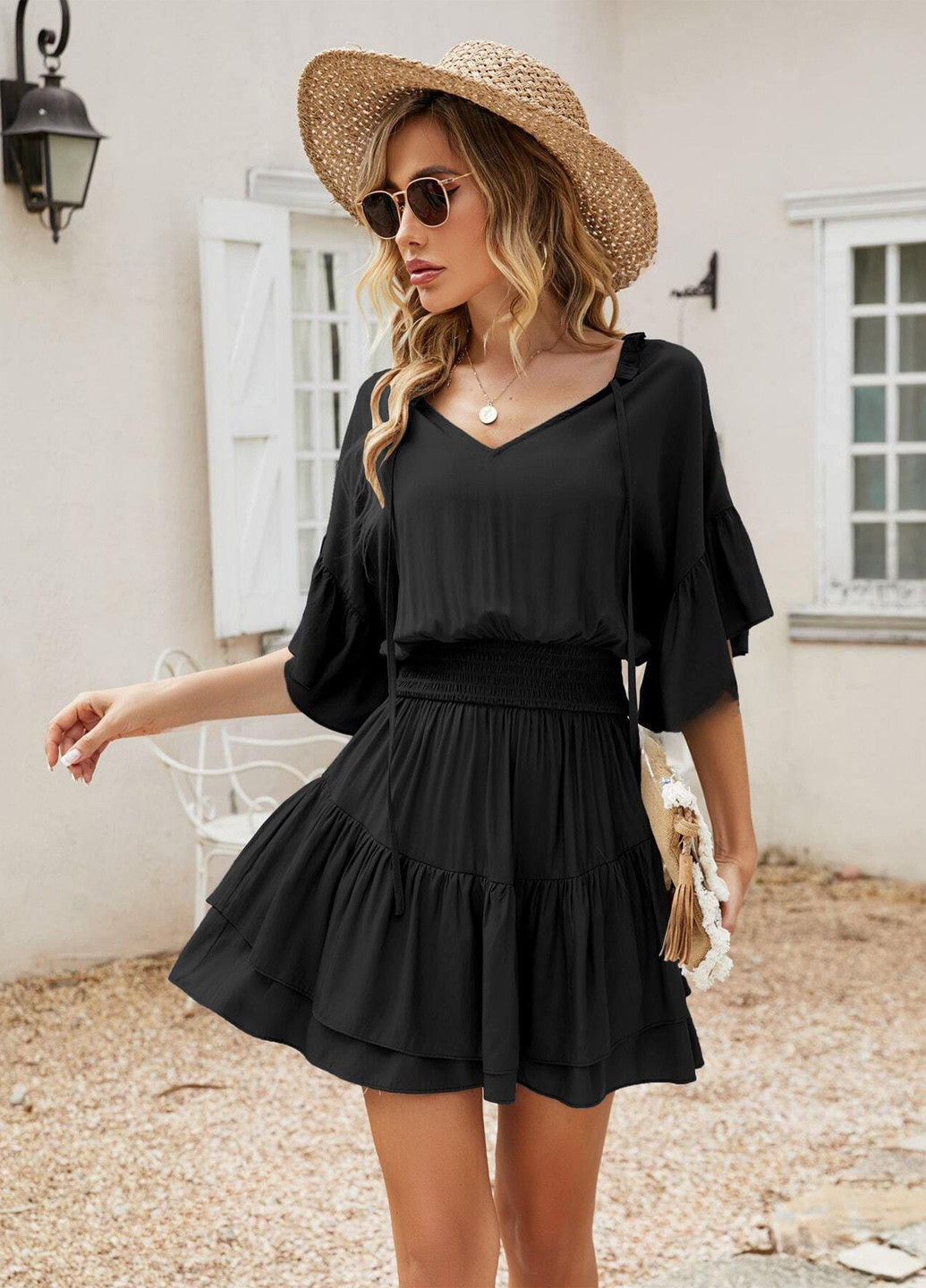 Чорна кежуал сукня кльош SHEIN однотонна